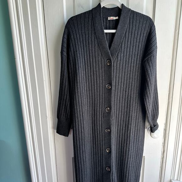 Faherty Jackson Long Sleeve Rib Sweater Dress In Ash Heather - Picture 3 of 9